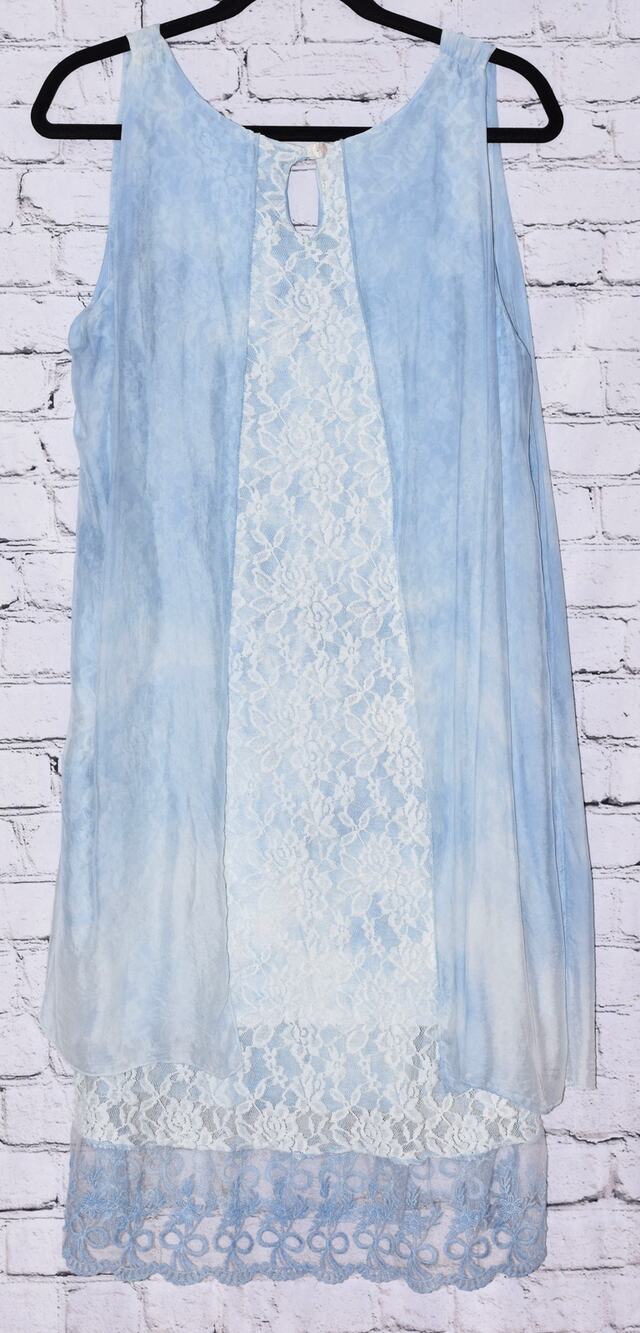 Italian Summer Tie Dye Chiffon & Lace Silk-Blend Designer Tank Dress NWT L/LX